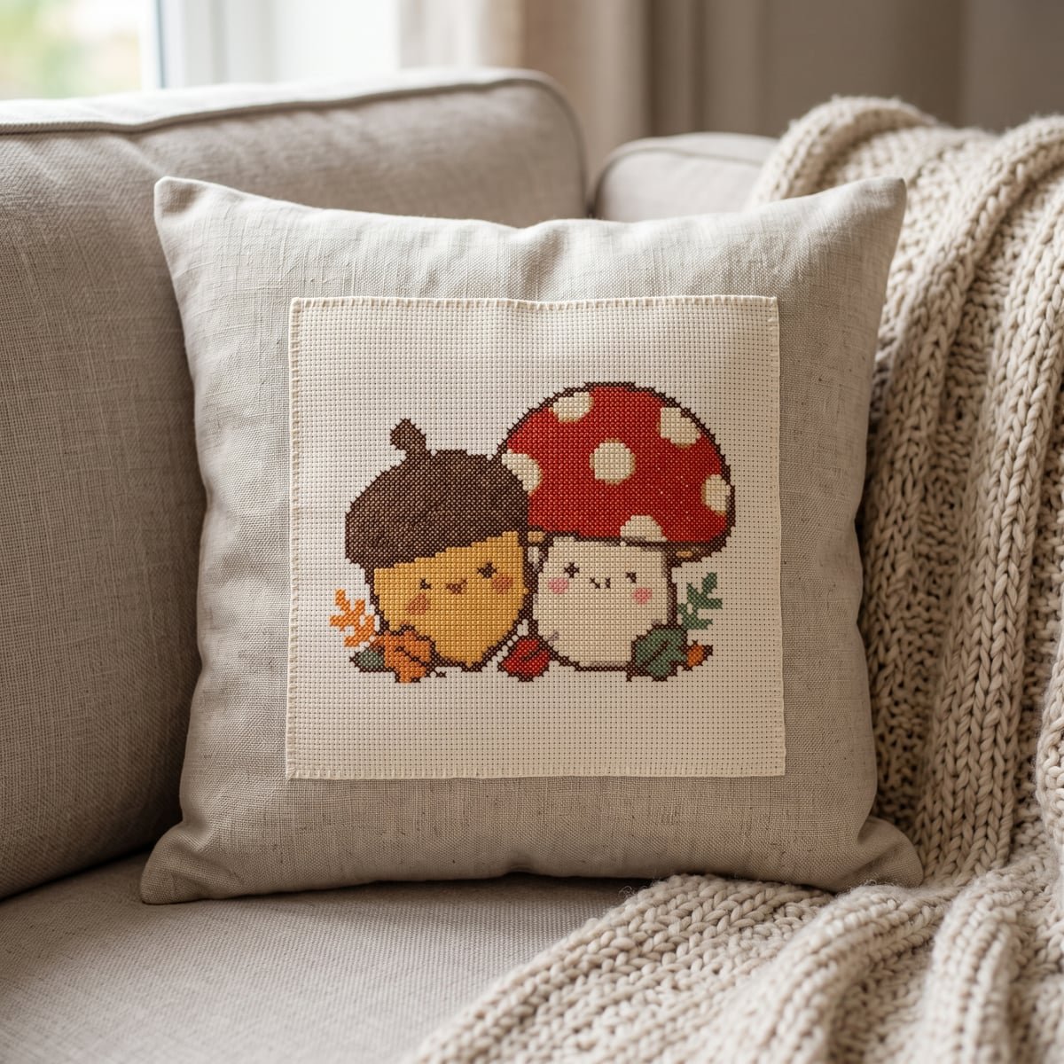 Acorn and Mushroom Cross Stitch Pattern PDF - Free Download, DMC Chart for Embroidery, Hoop Art & Gifts