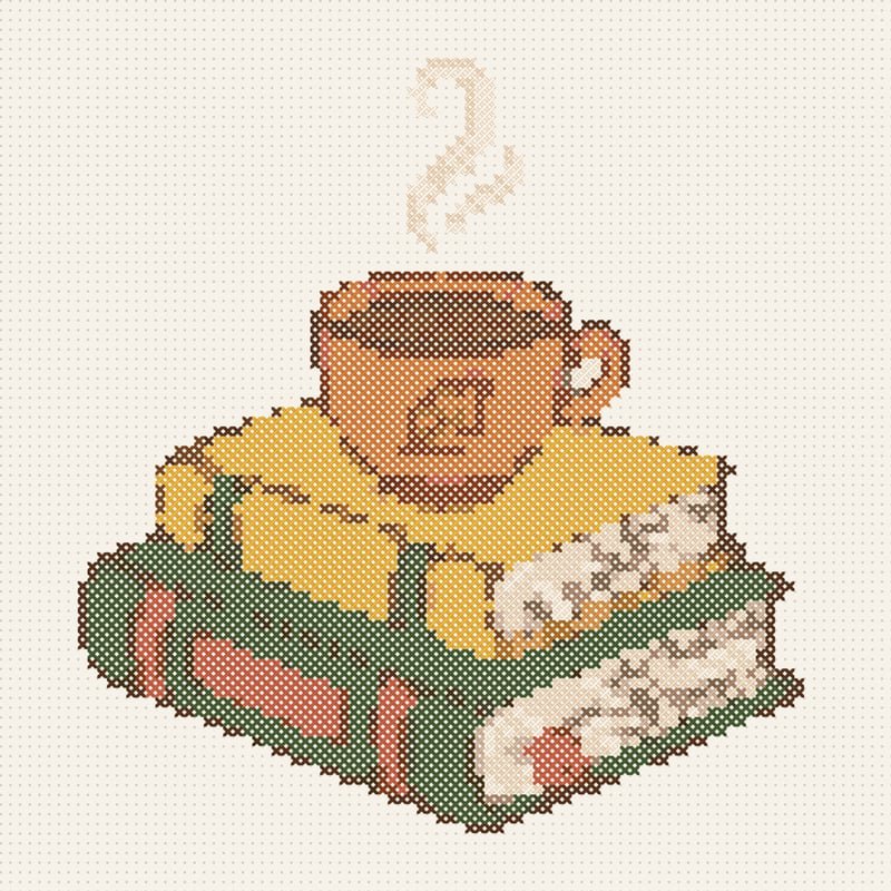Coffee and Books cross-stitch pattern